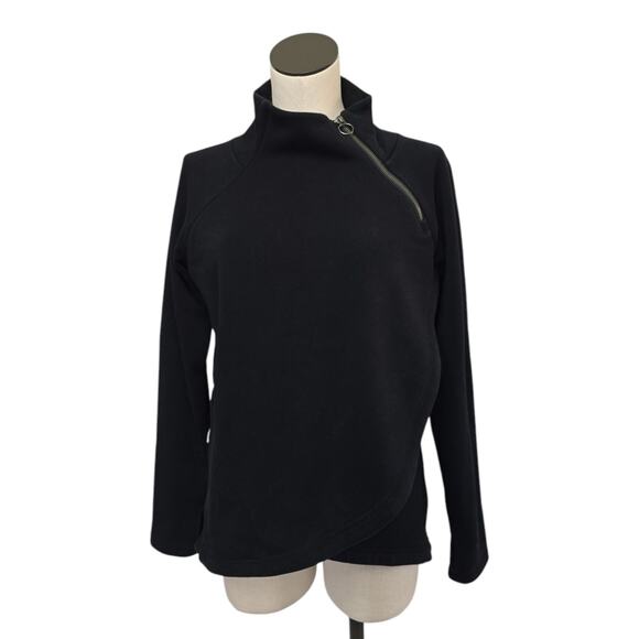 Athleta‎ Karma Asym Womens Small Pullover Jacket Black Cozy Zip Neck Fleece - Picture 1 of 9